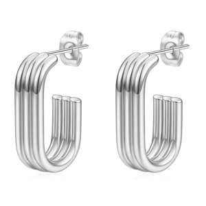 Boucles d'oreilles clous géométriques en forme de U en acier titane, design ouvert à trois couches en acier inoxydable plaqué or 14 carats, bijoux de mode - Product Image 2