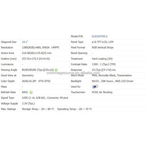 แผงจอ LCD ความละเอียด10.1นิ้วของใหม่ล่าสุด1280*800 G101EVT05.2เกรดอุตสาหกรรมจอแสดงผล LCD - Product Image 2