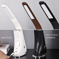 Horloge moderne à lumière de couleur froide température pliable 3 étapes de luminosité port usb rechargeable lampe de bureau led avec abat-jour en cuir