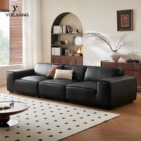 Canapé d'angle en cuir véritable italien minimaliste, design bloc de tofu noir, rembourré, écologique, pour un intérieur moderne