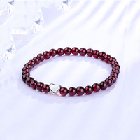 Bracelet unisexe en argent S925 Yunzhi avec perles de grenat rouge bordeaux taille brillant en forme de cœur de 5 mm, fait main, idéal pour anniversaire, vente transfrontalière