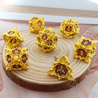 Jeu de dés en métal Fleur de Lotus - 7 pièces, dés polyédriques dorés vintage sculptés en 3D pour D&D, RPG, Dungeons and Dragons