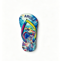 Aimants de réfrigérateur en forme de tongs tropicales - Thème plage (corail/tortue/perroquet) Aimants de réfrigérateur en résine pour la décoration de la maison et de la cuisine