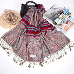 Lujoso anacardo Jacquard Big Paisley Pashmina Boho chales de mujer musulmán Head Wrap señoras invierno étnico flecos bufandas de viaje