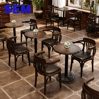 Table et chaises de café en fer et bois de style rétro américain, vente en gros d'usine SEM, pour café, restaurant, bar, usage commercial