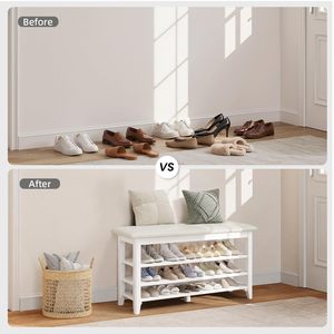 SENYU White Wooden Shoe Storage Bench with Cushion Seat 3-Tier Rack for Entryway Modern Design - Product Image 6