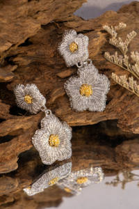 ต่างหูห่วงลายดอกพุดข้ามพรมแดน ดีไซน์ทันสมัย ทำจากโลหะผสมทองแดง ดีไซน์ดอกไม้เดี่ยวและคู่ สไตล์โบฮีเมียน ชุบเงิน - Product Image 5