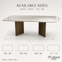 Table à manger moderne en marbre naturel poli avec base en acier inoxydable laiton antique, taille personnalisée pour salle à manger et hôtel