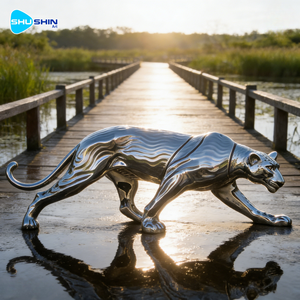 Op maat gemaakt modern gepolijst roestvrijstalen <span class=keywords><strong>Doberman</strong></span> sculptuurmodel met aangepaste kleuren en spiegelglans voor buitendecoratie - Product Image 5