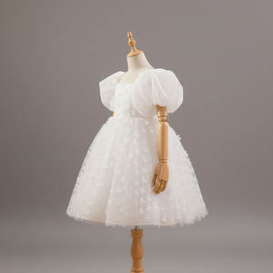 Vestido de tul blanco para niñas, manga abullonada, estilo minimalista, vestido formal de flores para niñas de 1 a 12 años - Product Image 2