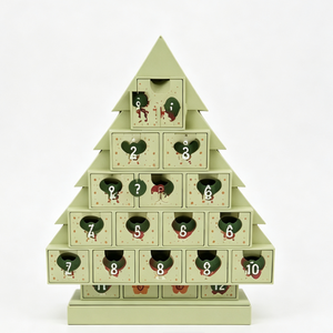 Boîte de calendrier de l'avent personnalisée avec impression personnalisée, emballage de compte à rebours de Noël vert à 24 tiroirs avec compartiments numérotés - Product Image 1