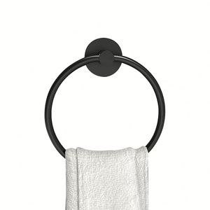 Support de serviette rond noir mat adhésif, barre porte-serviettes chromée, crochets de suspension pour serviettes de cuisine et de salle de bain - Product Image 2