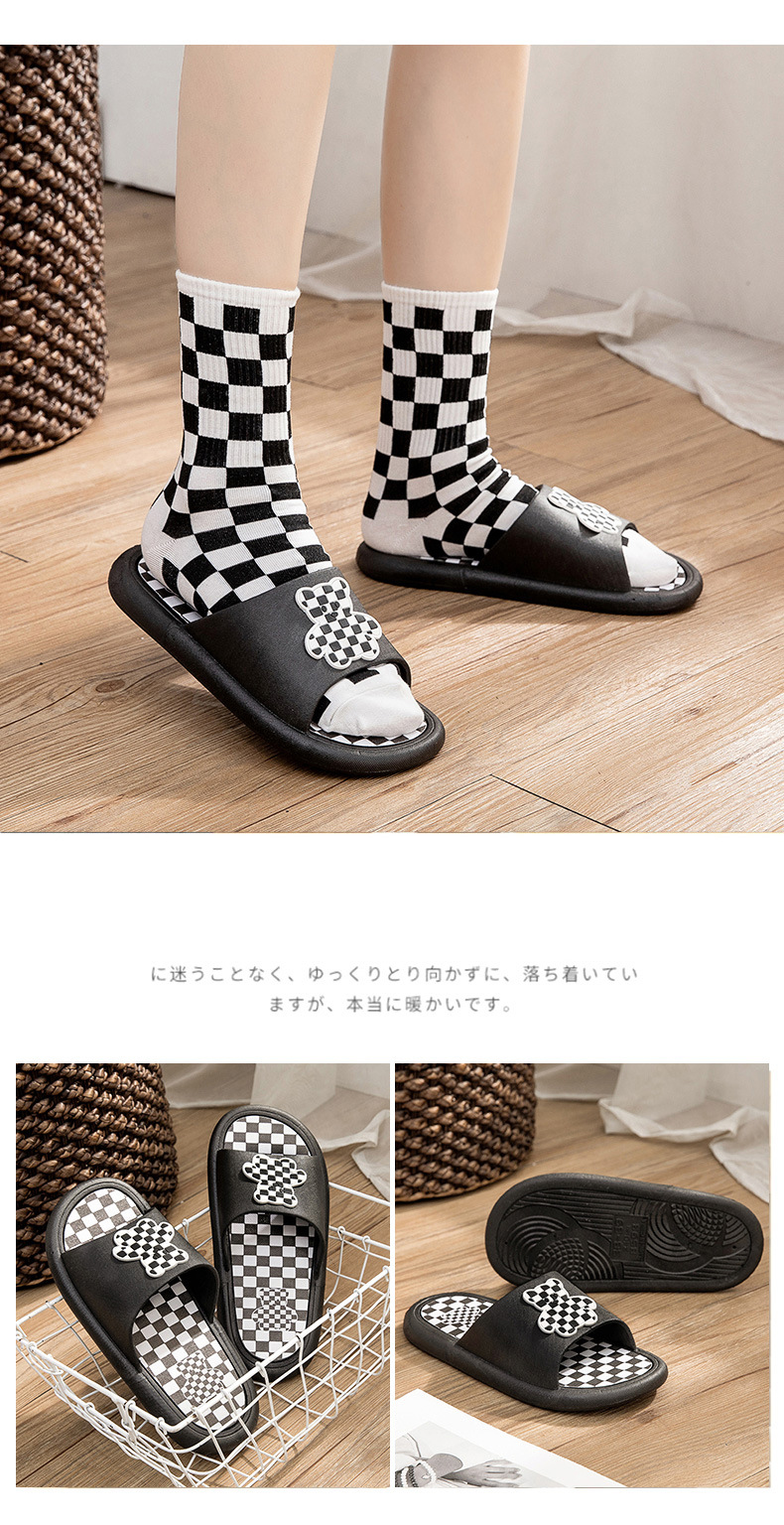 New Chess Plaid Bear Couple Slippers Outdoor Indoor Non-slip Soft Sole Girl Slippers Men