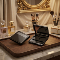 Palette de fards à paupières noire brillante 2 couleurs, conteneur vide pour bronzer visage, palette carrée pour blush crème avec emplacement pour pinceau et fenêtre transparente