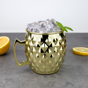 Mug Moscow Mule personnalisé à texture diamantée 550 ml en acier inoxydable SS304 pour bière et cocktails, vaisselle de bar, vente en gros, logo OEM - Product Image 1