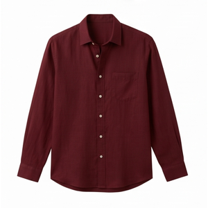 Camisa de Vestir de Manga Larga para Hombre, Color Borgoña Sólido, Cuello Clásico, Antiarrugas, Estilo Casual Elegante, Manga Larga, Popelina de Algodón, 140g, Sencilla - Product Image 1