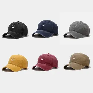 New Style Smiling Face Logo Washed Distressed Baseball Cap Men And Women Street Trend Baseball Cap