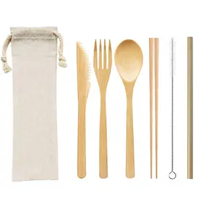 Tre Du Lịch Dao Kéo Thiết Sinh Thái Thân Thiện Flatware Set Knife Fork Spoon Cắm Trại Dao Kéo Thiết Lập Với Pouch