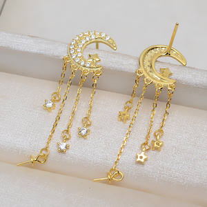 Boucles d'oreilles en argent S925 avec étoile et perle pour femme, accessoires asymétriques, clous d'oreille, bricolage, semi-finis, plateau vide 1010, boucles d'oreilles tendance - Product Image 4