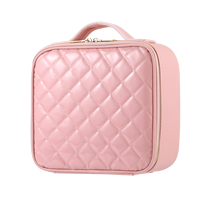 Pour boîte de beauté étanche en cuir PU rose avec miroir petit organisateur de maquillage de voyage pour femmes filles étui ouvert séparateurs amovibles