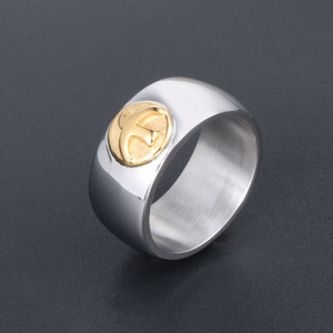 <b>Titanium</b> Steel Wide Face Gold Topped Bird <b>Ring</b> Men's Simple Retro Style Everyday Wear SA933 - Product Image 2