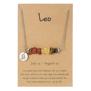 Nuovo simbolo zodiacale in acciaio inox pietra naturale oroscopo ciondoli collana astrologia guarigione gemma di cristallo Set di carte per le donne - Product Image 6