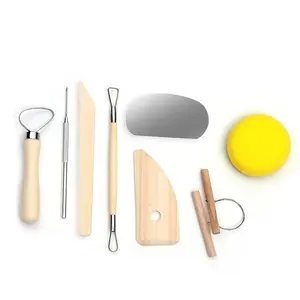 Ceramic Pottery Tools 8pcs Wood Handle Table Diy Sculpture Clay Trimming Sponge Carving Knife Pottery Tool Set