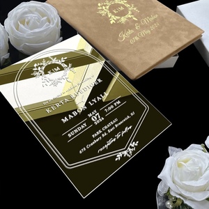 Élégante carte d'invitation de mariage rectangulaire estampillée or, avec enveloppe noire personnalisée, ensemble folio, invitation pour la fête nuptiale - Product Image 4