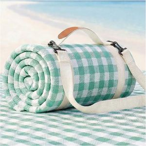 Foldable Waterproof Plaid Mat, Thickened Outdoor <b>Camping</b> Beach <b>Blanket</b> With Portable Carry Strap <b>for</b> Picnic - Product Image 2