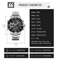 Jam Tangan Digital Pria SKMEI 2621 Merek Mewah Tali Baja Tahan Karat Tahan Air 50M Layar Ganda Kronograf Jam Tangan Olahraga
