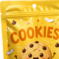 Sachet personnalisé imprimé pour biscuits, qualité alimentaire, refermable, 250g 500g 1kg, film transparent thermoscellable avec fermeture éclair