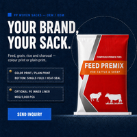 Sac tissé en PP imperméable de qualité alimentaire pour aliments pour volailles, bétail et animaux d'élevage, 25 kg, 50 kg