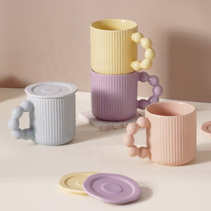 Creative Personality Ins Nordic Macaron Striped <b>Ceramic</b> Mug Office Water <b>Cup</b> with Bead Handle OEM - Product Image 1