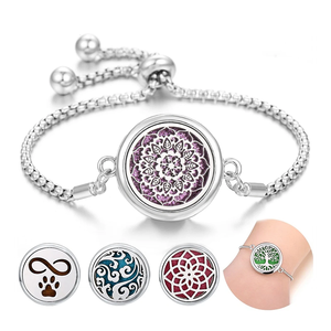 Pulseras de aromaterapia magnéticas con difusor de aceites esenciales de acero inoxidable vintage al por mayor, con diseño de árbol de la vida hueco, para hombre - Product Image 1