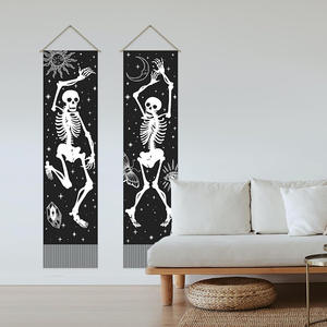 Zwarte Schedel Skelet Digitale Print Lange Wandtapijten Bed Kantoor Decoratieve Achtergrond Verticaal Tapijt - Product Image 2
