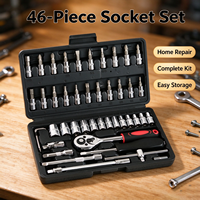 Kit d'outils de bricolage pour vélo électrique, scooter, moto, 46 pièces, jeu de douilles de 1/4 pouce, clé à cliquet, adaptateur de perceuse, acier au carbone