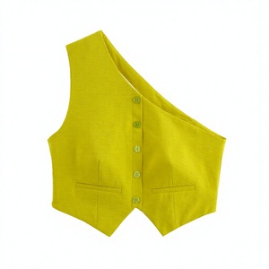 Débardeurs d'été décontractés pour femmes, couleur verte, respirants, courts, boutonnés, avec fermeture éclair latérale, design asymétrique - Product Image 1