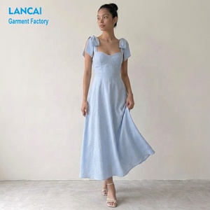 Fabricant de vêtements, robes pour femmes élégantes en coton et lin à bretelles multiples, de haute qualité, sur mesure - Product Image 1