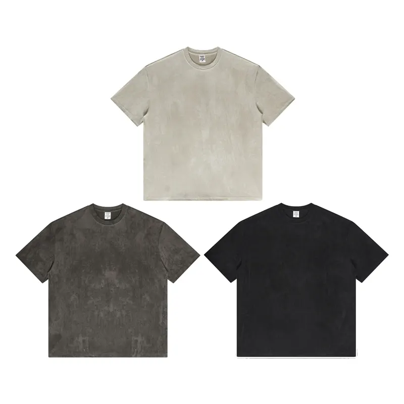 Manufacturing blank cotton polyester oversize plain suede thick heavy t shirt