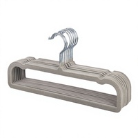 Cintre en plastique floqué à fente unique, gain de place vertical ; Cintre moderne ultra-fin en velours à col court sans trace pour pantalons