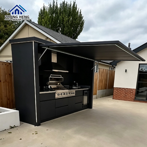 Cuisine modulaire d'extérieur de luxe en acier inoxydable 304 avec toit rétractable motorisé et barbecue intégré - Product Image 1
