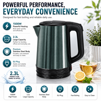 Bouilloire Électrique Vert Foncé 2,3L 1500W en Acier Inoxydable Ébullition Rapide Finition Soyeuse Mate Prise EU Maison Bureau