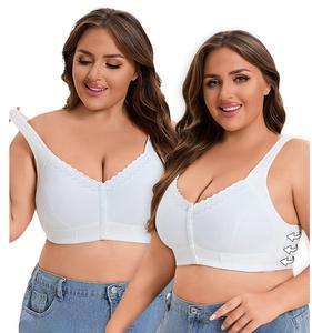 0XL-7XL, sujetadores de talla grande para mujer, patrón elegante, cierre frontal, botón, correas ajustadas sin alambre, sujetadores moldeadores de soporte lateral de realce - Product Image 6