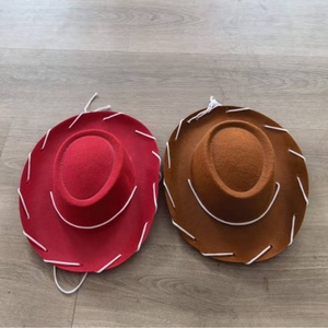 Sombrero Vaquero Clásico Occidental de Fieltro Rojo/Marrón con Costuras Blancas, Ajustable, Unisex, para Fiestas de Disfraces - Product Image 6