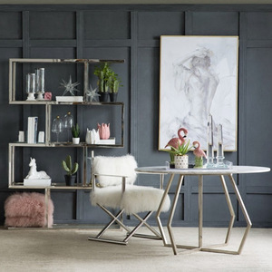 كرسي أريكة عصري فاخر من الفولاذ المقاوم للصدأ مع فرو صناعي لغرف المعيشة في الشقق الصغيرة - Product Image 3