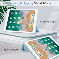 Étui pour tablette Pu pour iPad 5e, 6e, 7e, 8e, 9e génération, avec fonction de mise en veille/réveil automatique, support magnétique triple, coque arrière souple en TPU