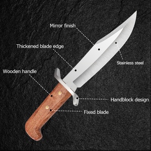 Cuchillo Bowie de Hoja Recta para Camping, Acero Inoxidable, Mango de Madera, 4mm de Grosor, Multiusos, OEM - Product Image 5