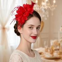 Serre-tête Fascinator Fait Main en Tissu Noir avec Plumes et Fleurs, Vente en Gros, Origine Chine, Idéal pour Mariage, Carnaval, Fête