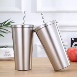 Custom Double Wall Stainless Steel <b>Coffee</b> Cup Hot and Cold Vacuum Insulated Tumbler With Straw - Product Image 1