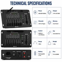 Contrôleur DMX sans fil 24 canaux DMX512 2.4G 300m, console d'éclairage de scène avec batterie intégrée, fader MASTER pour fêtes, mariages, bars